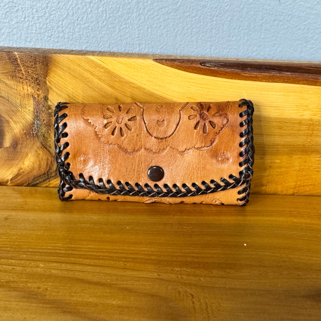220 Vintage Genuine Leather Hand Tooled Key Holder  4Ring Key Holder